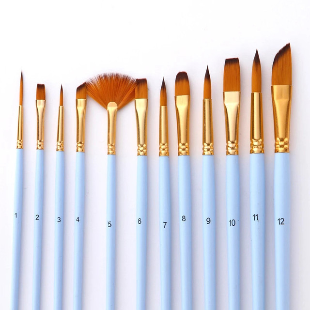 12Pcs Fine Paint Brushes Set Nylon Hair Variety Style Different Size For  Acrylic Oil Watercolor Artist
